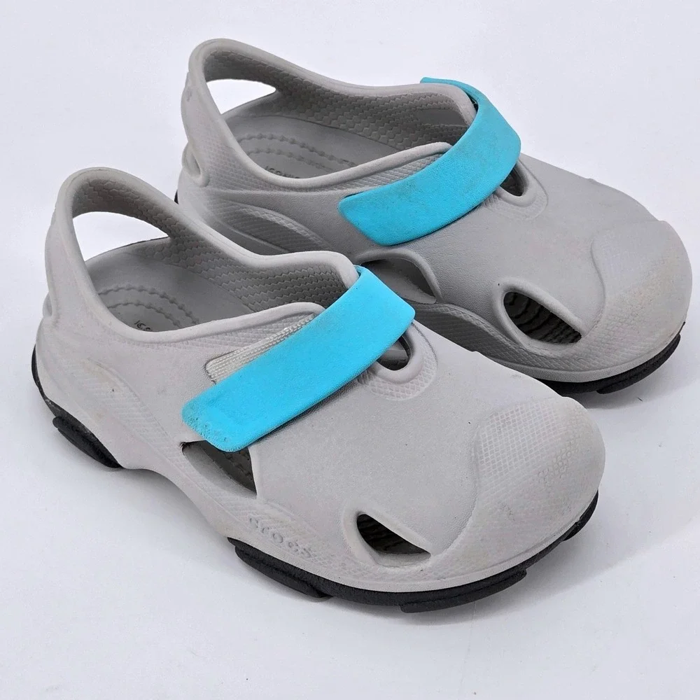 Crocs Toddler All Terrain Fisherman Sandals Gray Atmosphere Blue Water Shoes C9